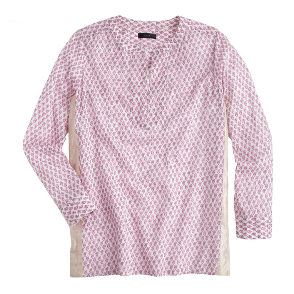 J.Crew Block Print Gold Tape Tunic Top